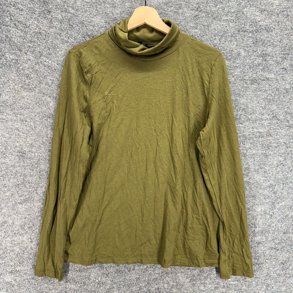 Talbots Sweater Pullover Women XL Green Knit Turtleneck Long Sleeve Cotton